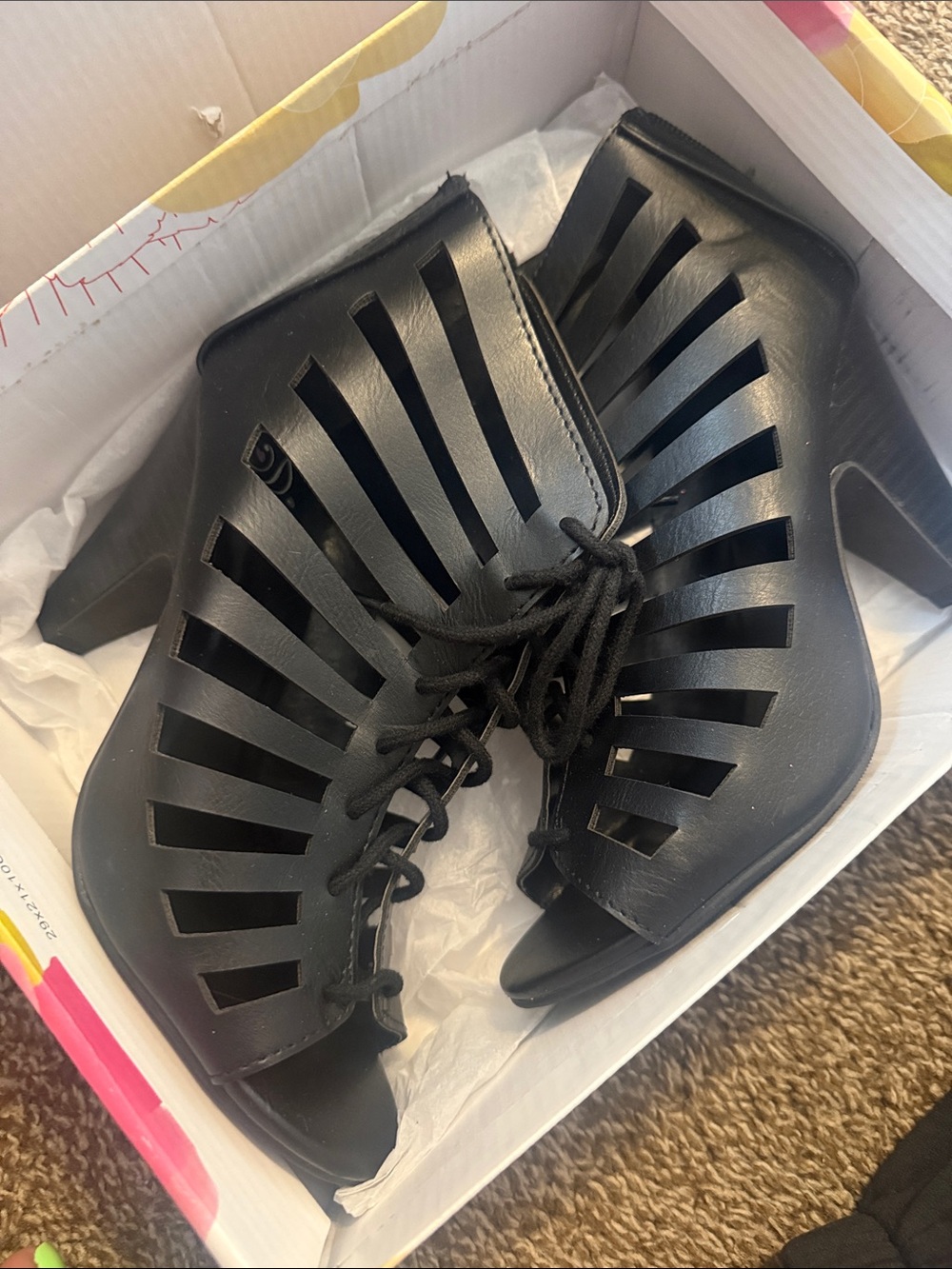 Delicious Black Strappy Cutout Lace-Up Heeled Sandals